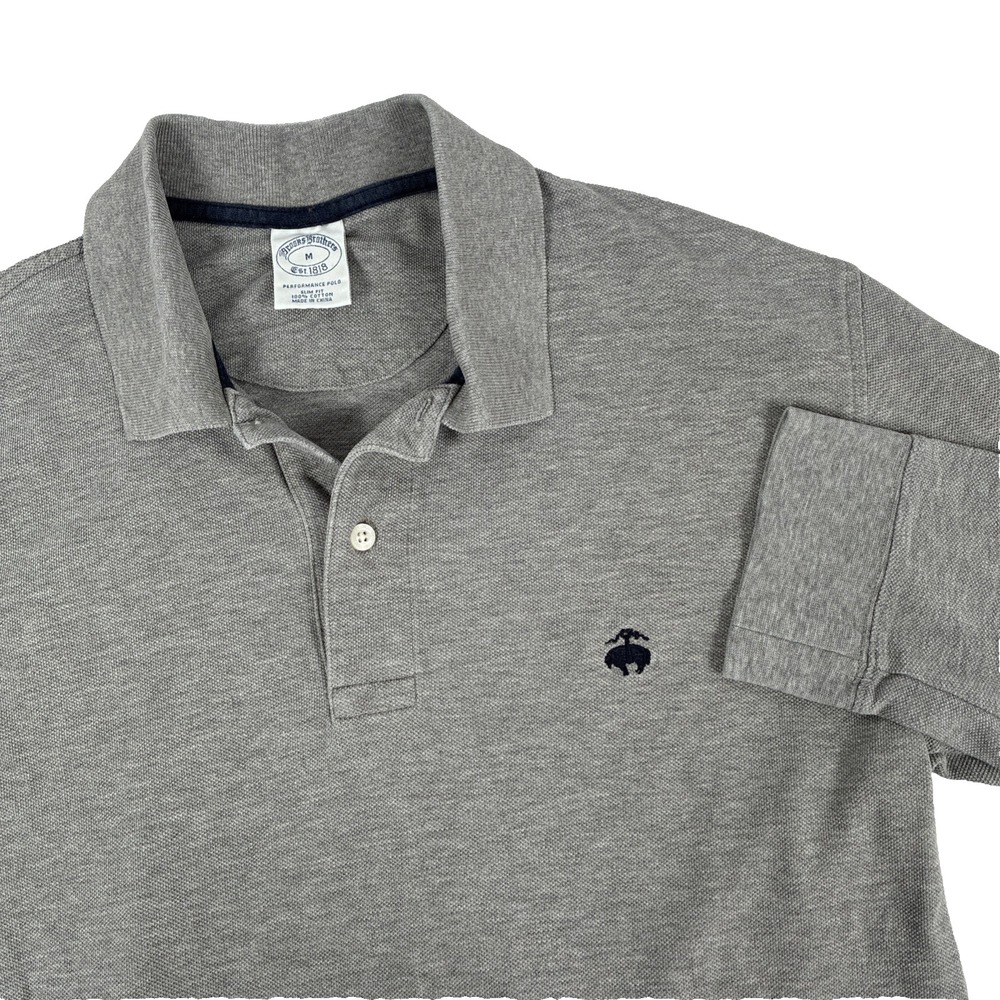 Mens Brooks Brothers Long Sleeve Polo Shirt Size Medium Slim Fit Gray